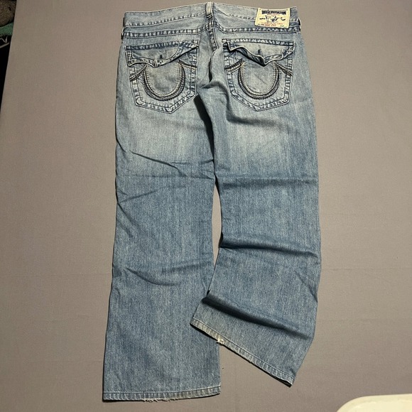 True Religion Mens Jeans Boot Cut Blue Wash Denim Size 36x30 skater grunge y2k